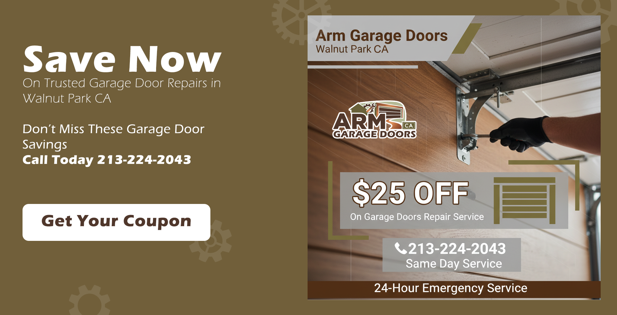 Garage door service discount coupon for repairs and installations in Walnut Park CA